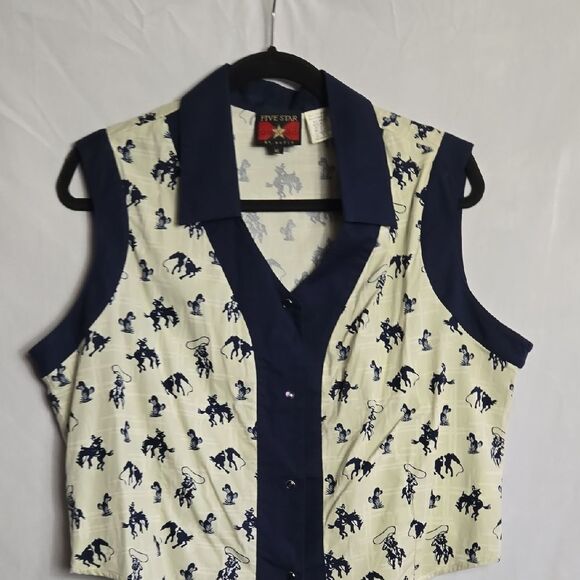 Five Star Navy and Cream Button Down Shirt - Picture 6 of 12